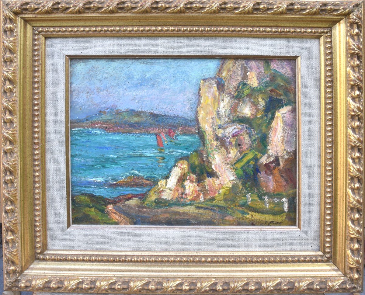 Andrée Clara BAC "Bord de mer" huile sur carton 22x27